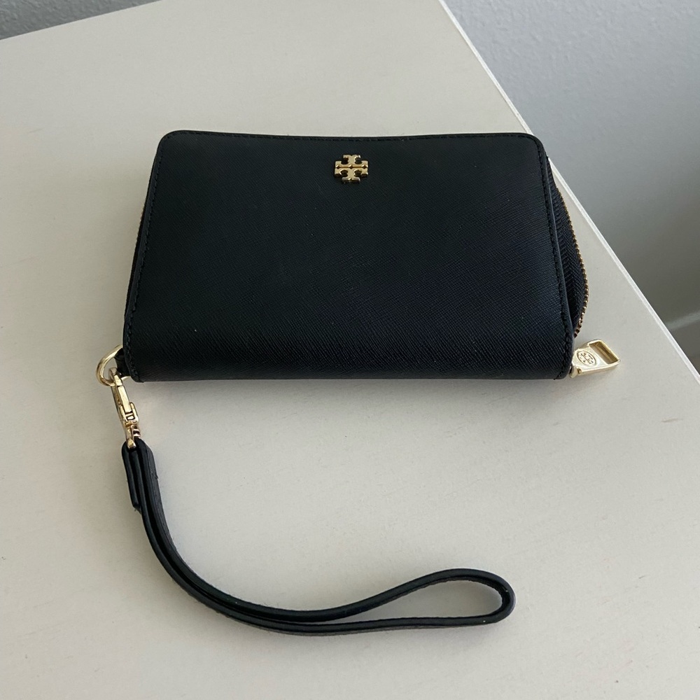 Tory Burch black leather wristlet/ wallet